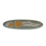Oval Hand-Painted Stoneware Tray with Wax Relief Flowers