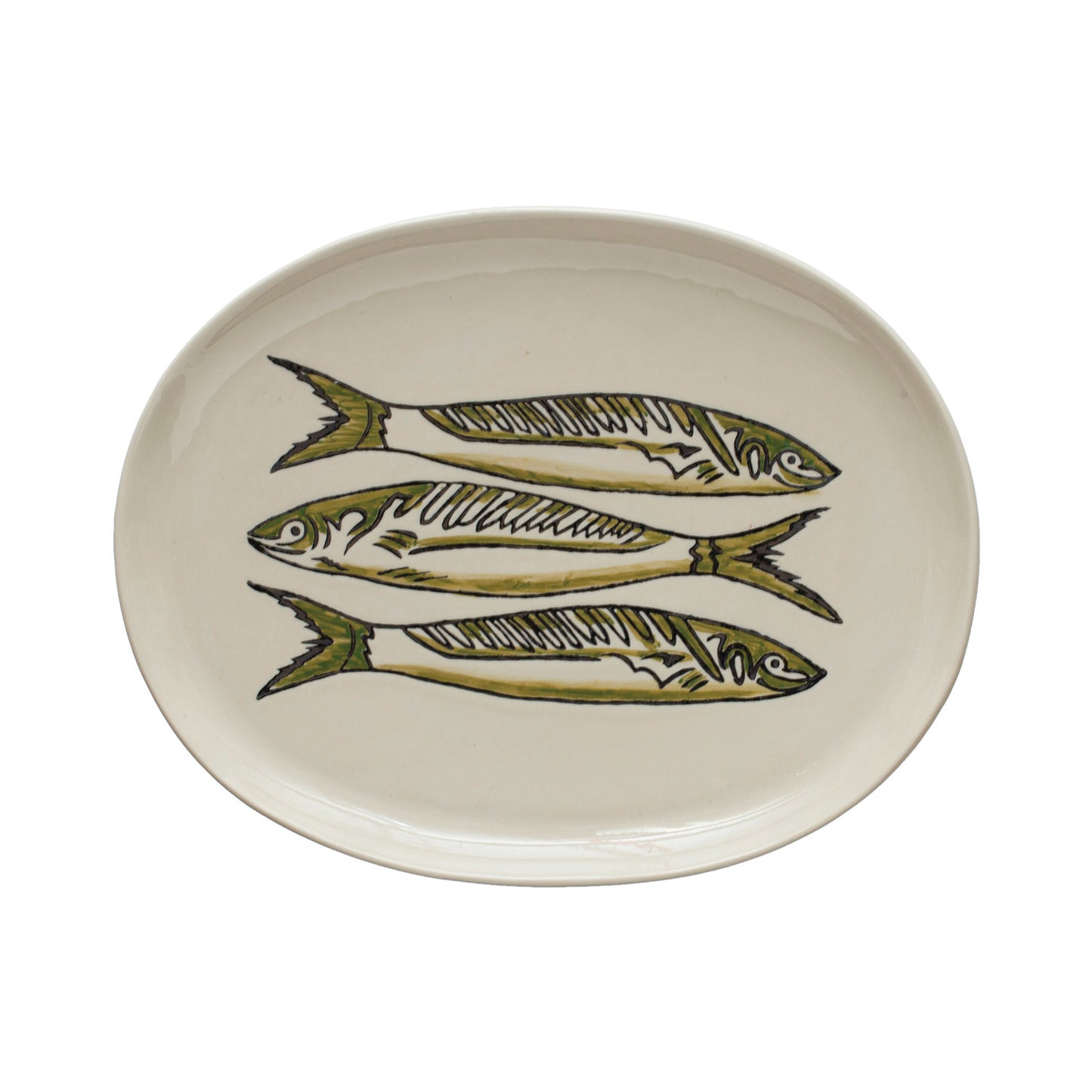 Stoneware Serving Dishes with Wax Relief Fish