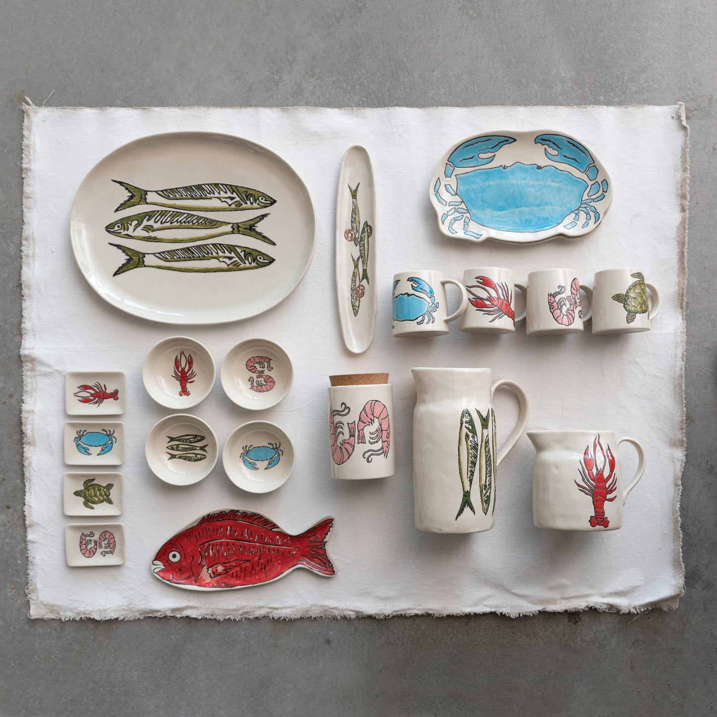 Stoneware Serving Dishes with Wax Relief Fish