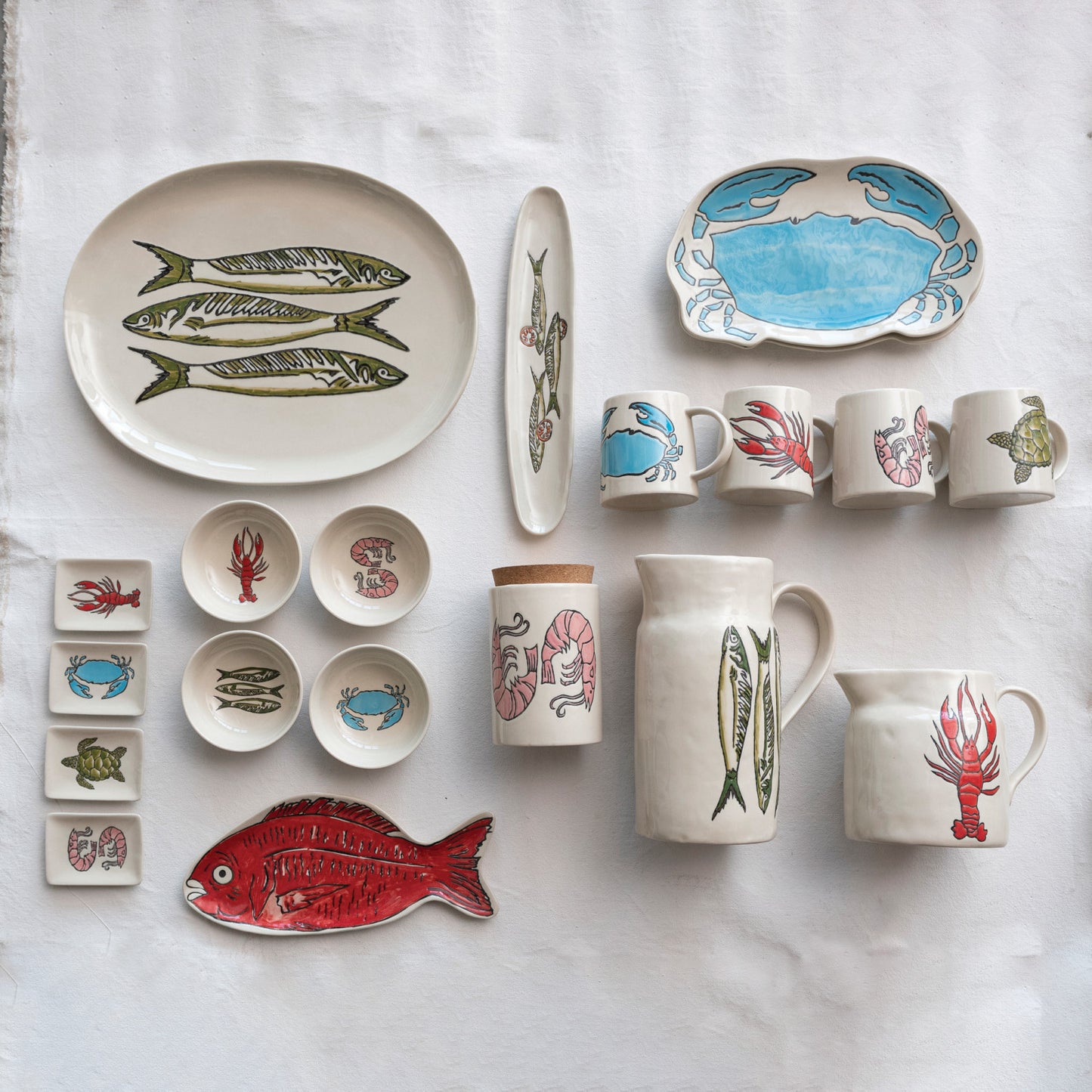 Stoneware Serving Dishes with Wax Relief Fish