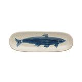 Hand-Painted Stoneware Platter with Fish