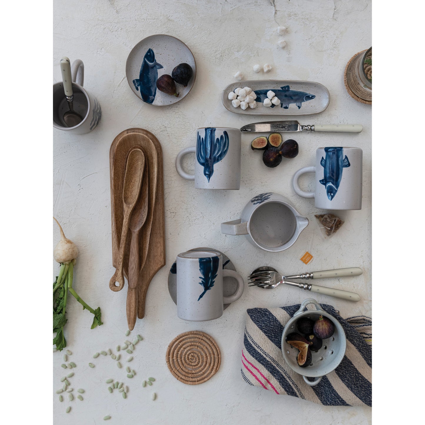 Hand-Painted Stoneware Platter with Fish