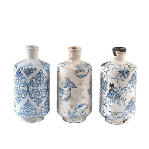 Terra-cotta Vase with Transferware Pattern, Blue/White