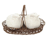 Ceramic Bird Salt and Pepper Shaker in Wire Basket