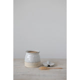 Stoneware Sugar Pot with Lid & Wood Spoon