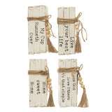 Wood Block Books with Saying and Beaded Jute Tie (Choice of 4 Styles)