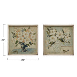 Square Wood Framed Wall Decor with Floral Print, Choice of 2 Styles